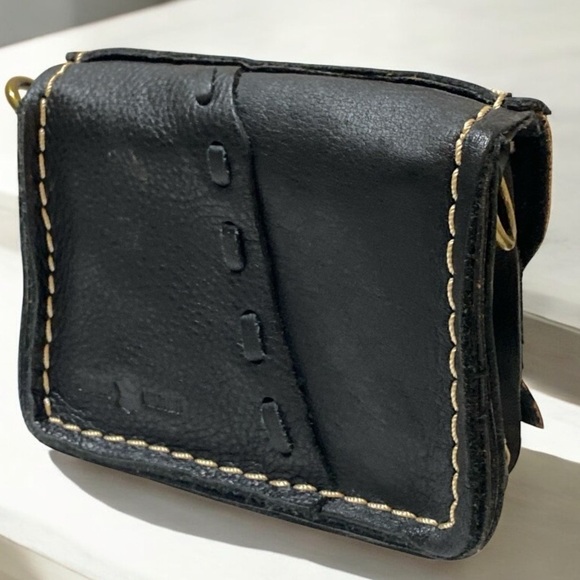 Leather Mini Bag Bohemian Crossbody Artisan Accent Size  6 x 4 x 2.5 - Picture 2 of 14